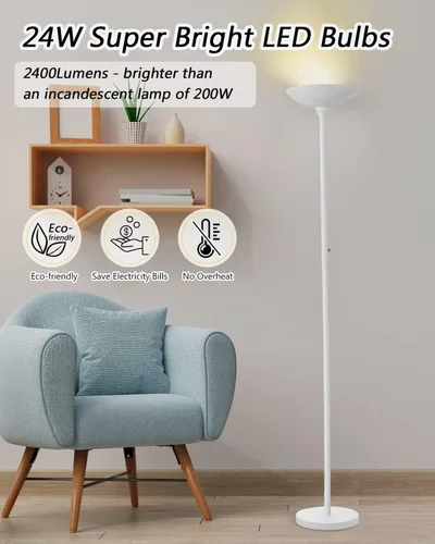 Miniatura 2 de BoostArea Torchiere - Lámpara de pie LED súper brillante de 30 W, lámpara de poste regulable de 3000 K con interruptor giratorio, lámpara de pie