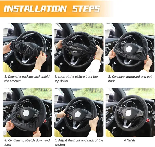 Miniatura 4 de HZEL Funda para volante de automóvil, protector de volante de vehículo de cuero de fibra de carbono, antideslizante, transpirable, accesorios