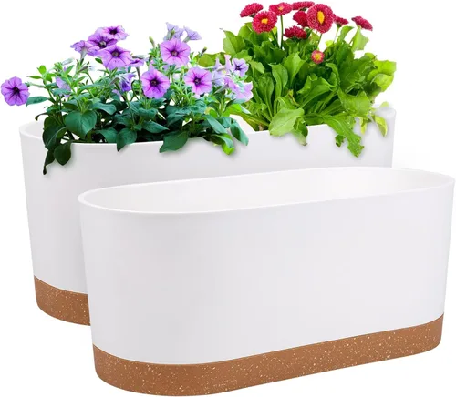 Miniatura 20 de QCQHDU Maceta de 8 pulgadas, paquete de 2 macetas para plantas de interior con agujeros de drenaje y platillo, macetas para exteriores, decoración