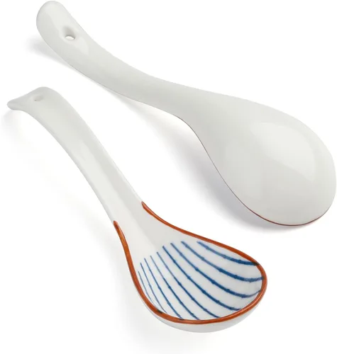 Miniatura 4 de Juego de 4 cucharas de sopa chinas, cucharas coreanas de porcelana para albóndigas de cereales de fideos Pho