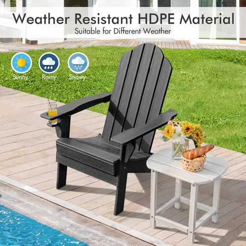 Miniatura 7 de Giantex Adirondack - Silla plegable para exteriores, silla de patio resistente a la intemperie de HDPE con soporte integrado para tazas, silla