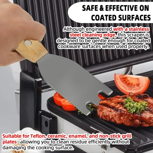 Miniatura 5 de TonGass Rascador de parrilla de bambú con cabeza de acero inoxidable compatible con George Foreman 1925B01B Espátula de parrilla para George Foreman