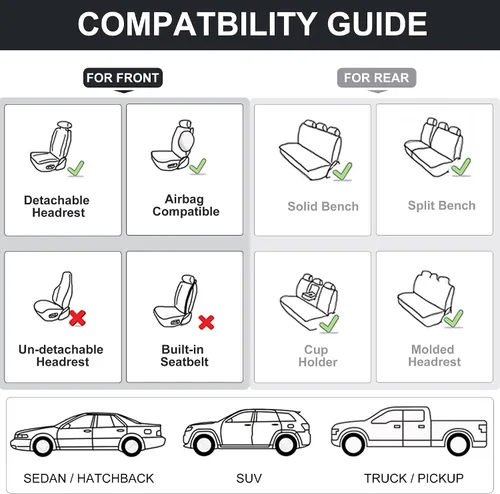 Miniatura 7 de BWTJF Fundas de asiento de automóvil negras juego completo, fundas universales para asientos delanteros y traseros para autos, protectores