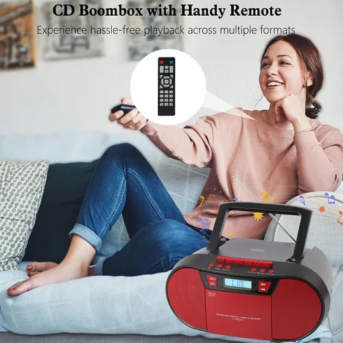 Miniatura 8 de Boombox Reproductor de CD Portátil, Combo Reproductor de Casete con CD MP3 Bluetooth AUX TF USB Radio FM Alimentado por AC/DC, Caja de Boom