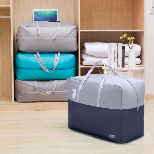Miniatura 6 de Bolsa de almacenamiento grande de edredón con cremallera de 75 L, bolsa de almacenamiento plegable con asa reforzada, almacenamiento debajo