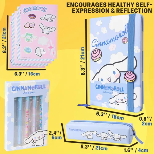 Miniatura 6 de Get Trend Regalos de Hello Kitty Cinnamoroll - Juego de papelería para cuaderno, bolígrafos kawaii, estuche para lápices, calcomanías de anime