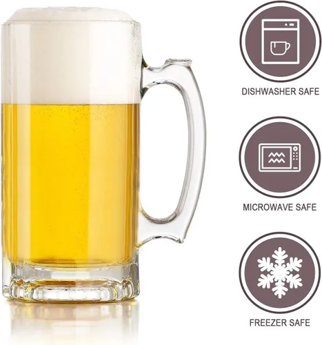 Miniatura 3 de QAPPDA Juego de tazas de cerveza, tazas de vidrio con asa de 16 onzas, vasos de cerveza grandes para congelador, tazas de agua para bebidas frías