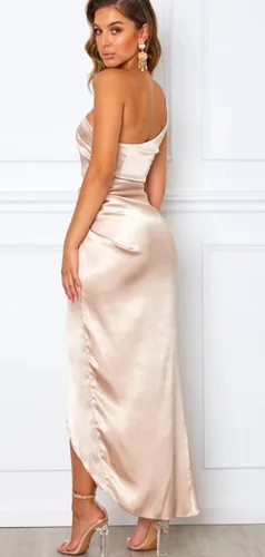 Miniatura 2 de PAVERJER One Shoulder Bridesmaid Dresses for Women Mermaid High Low Silk Satin Ruched Formal Dresses with Slit