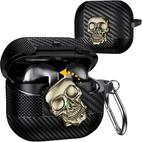 Miniatura 20 de Funda para AirPods Pro de 2ª generación, calavera con cerradura y llavero para hombres, divertida fibra de carbono de cuerpo completo, a prueba