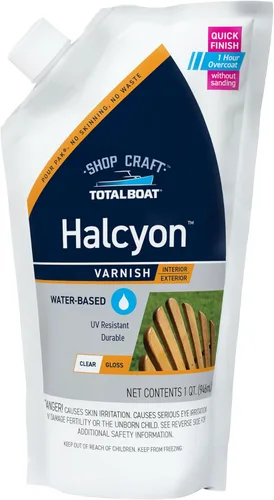 Miniatura 12 de TotalBoat Halcyon - Barniz marino a base de agua Acabado de poliuretano para madera de secado rápido para barcos, muebles de exterior