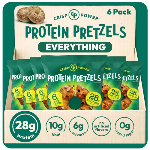 Miniatura 8 de CRISP POWER Pretzels de proteína, paquete variado con sal marina, sésamo y todo, hasta 0.99 oz de proteína, aperitivo alto en proteínas, aperitivos