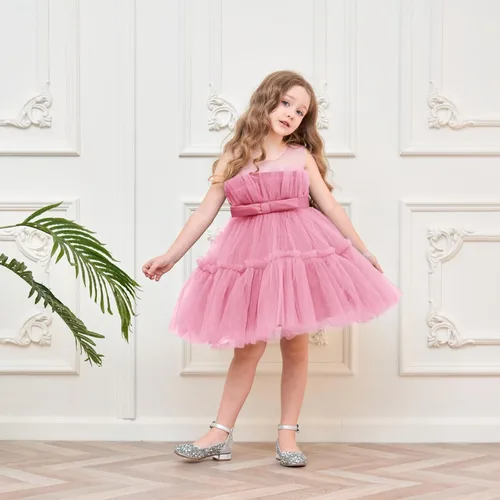 Miniatura 4 de Miipat Vestido de niña de flores para bebé, boda, fiesta, tul, princesa, vestido de baile, vestido formal con lazo para la cabeza