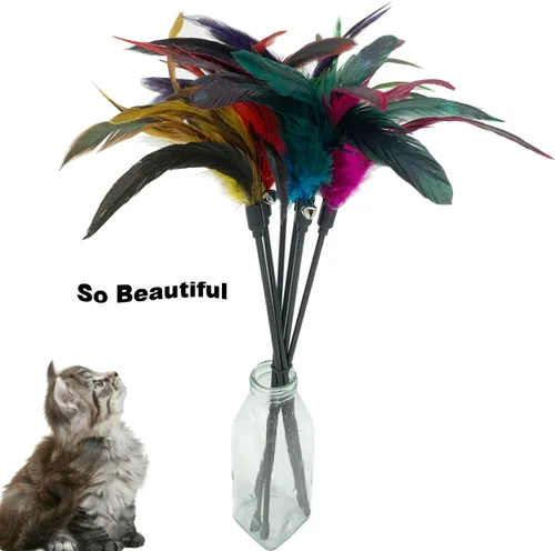 Miniatura 2 de Juguete de varita para gatos, 6 piezas interactivas para gatos, varita de plumas para gatos de interior (A)