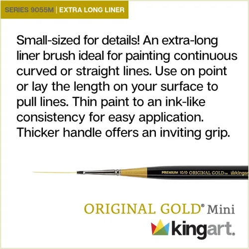 Miniatura 3 de KINGART Premium Original Gold 9055M-18/0 - Forro extra largo con microdetalle – Mini mango grueso serie pincel artístico, pelo sintético Taklon