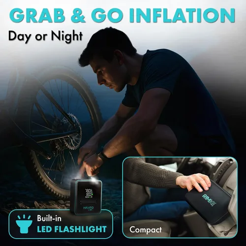 Miniatura 8 de INFLATiQ by RIMiQ - Compresor de aire portátil para inflado de neumáticos, tecnología QwikFlow dos veces más rápida con apagado automático, bomba