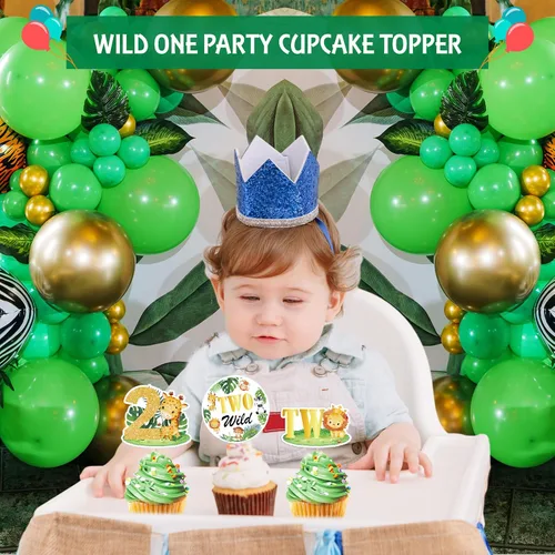Miniatura 5 de Weecent 48 adornos para cupcakes salvajes, dos decoraciones de cumpleaños salvajes para niños, decoración de tartas de animales de la selva, Dos
