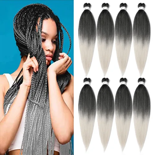 Miniatura 29 de Cabello trenzado preestirado de 24 pulgadas, 8 paquetes de extensiones de cabello sintético de fácil trenzado sintético profesional suave textura #1B