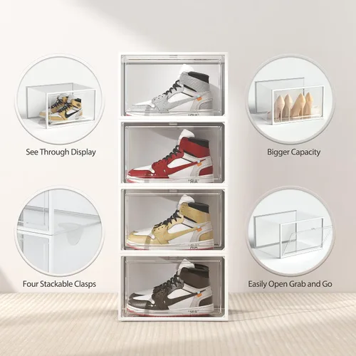 Miniatura 3 de SEE SPRING Paquete de 6 cajas de almacenamiento de zapatos, organizador de zapatos apilable de plástico transparente para armario, contenedores