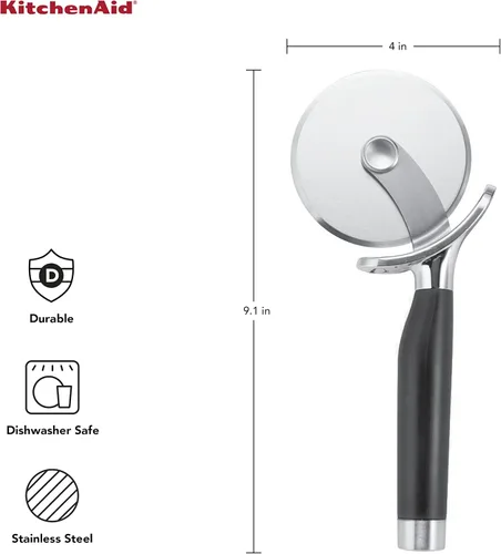 Miniatura 3 de KitchenAid Rueda de pizza gourmet de acero inoxidable con hoja afilada para cortar fácilmente cortezas de pizza, pasteles y más, protector de dedos