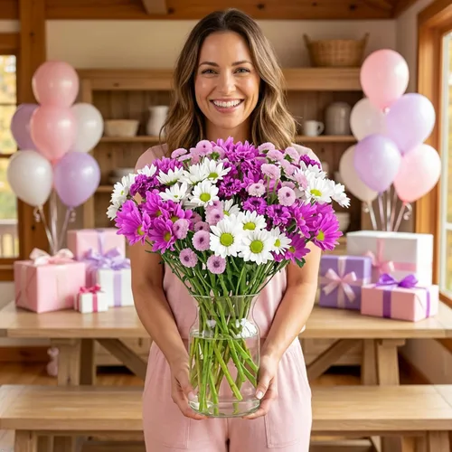 Miniatura 5 de Benchmark Bouquets - Margaritas moradas - Flores frescas para el parto - Flores del Día de la Madre para mamá - Regalos del día de la madre