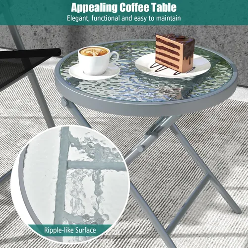 Miniatura 5 de Tangkula Juego de 3 sillas plegables para patio, juego de conversación de metal para exteriores con mesa auxiliar, asiento extragrande, marco