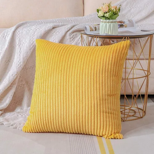 Miniatura 3 de Artscope Fundas de Almohada de Pana a Rayas Acogedoras Súper Suaves Decorativas Cuadradas Fundas de Almohada Fundas de Cojín para Sofá Sofá Amarillo