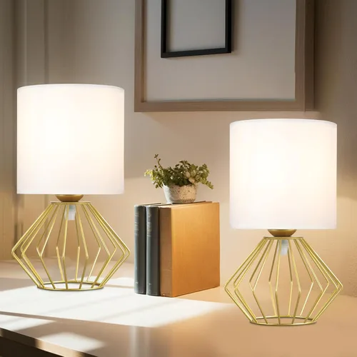 Miniatura 9 de Juego de 2 lámparas de mesa Hamilyeah, lámparas de mesita modernas con pantalla de tela blanca, lámparas de pie industriales con interruptor