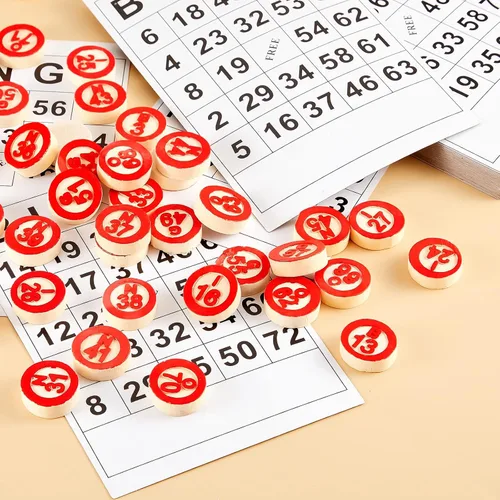 Miniatura 4 de Lewtemi El juego de mesa de bingo de madera vintage incluye 40 tarjetas clásicas de números de bingo y 75 ajedrez para fiestas familiares grandes