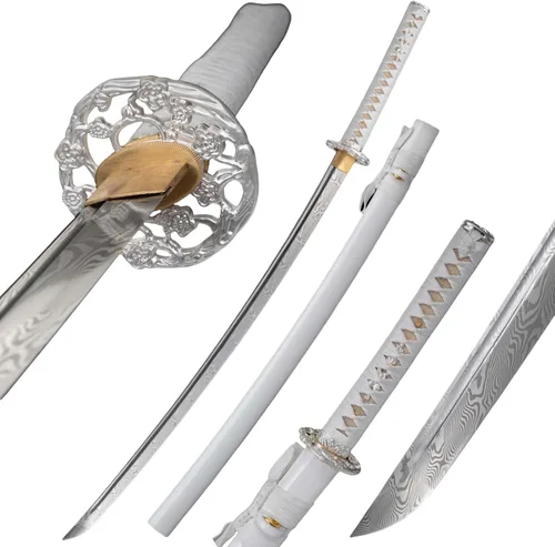 Miniatura 10 de Espada Katana KAWANO, espada japonesa de Damasco de acero plegable hecha a mano, espada samurái de lama completa funcional, mango de Rayskin real