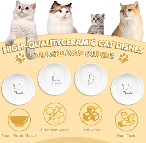 Miniatura 5 de Paquete de 6 cuencos de comida para gatos, cuencos de cerámica para gatos, juego de cuencos anti-fatiga de bigotes para gatos, platos para gatitos
