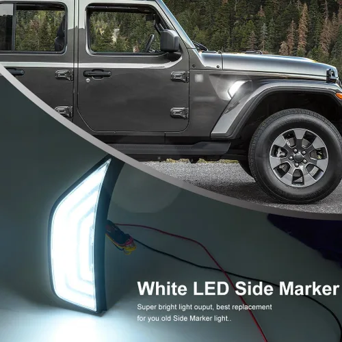 Miniatura 7 de Luces direccionales LED de marcador lateral para J'eep Wrangler 2018-2023, J'eep Gladiator 2020-2023, lente transparente, guardabarros delanteros