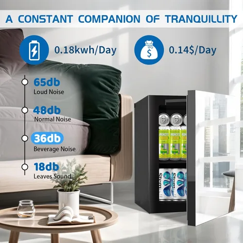Miniatura 3 de Erivess Refrigerador de Bebidas de 24 Latas/0.9 Pies Cúbicos Enfriador y Mini Refrigerador para el Cuidado de la Piel con Puerta Frontal con Espejo