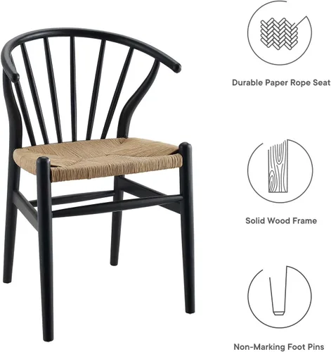 Miniatura 7 de Modway Flourish Mid-Century - Silla de comedor de madera rústica moderna en color negro