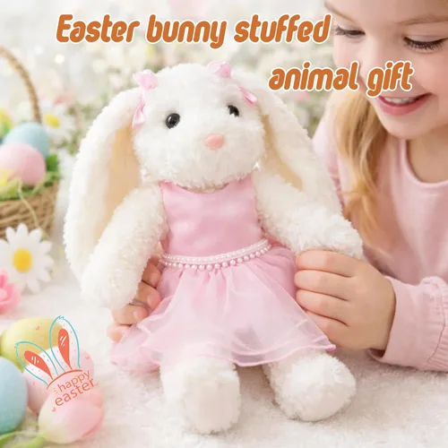 Miniatura 5 de Juguete de peluche de conejo, vestido de tutú rosa, falda de perla, cesta de Pascua, regalos para niñas, hija, sobrina, recital de baile, clase