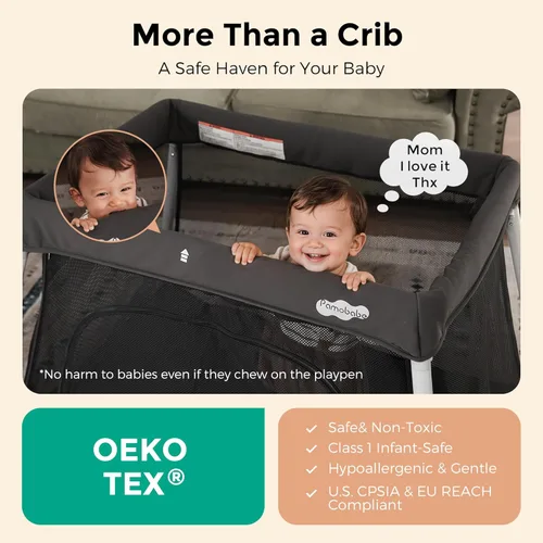 Miniatura 2 de Pamo Babe Paquete de viaje y juego, cuna de viaje segura para bebés, corralito portátil extragrande con colchón y puerta con cremallera, cuna Gris