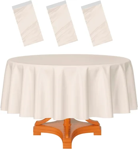 Miniatura 42 de HEIPINIUYE - Paquete de 2 manteles redondos de 84 pulgadas de plástico beige, manteles de mesa impermeables desechables para redondas, ideales