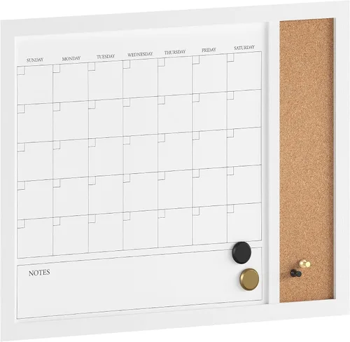 Martha Stewart Everette Calendario Mensual Magnético de Borrado en Seco y Tablero de Corcho Combinado con Marcador, Imanes y Chinchetas Incluidos,