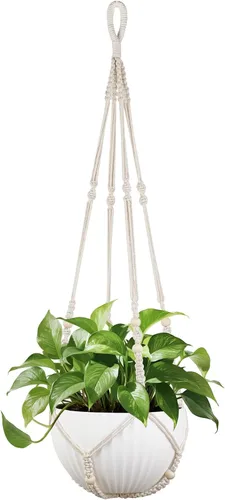 Miniatura 7 de Mkono Colgador de macramé de 43 pulgadas para macetas de hasta 12 pulgadas, soporte para plantas colgantes extra largo, sin borlas, cesta colgante