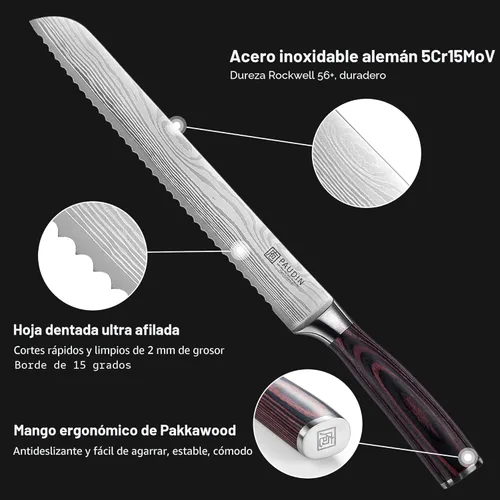 Miniatura 4 de Cuchillo de pan PAUDIN, cuchillo dentado de 10 pulgadas, cuchillo de pan alemán de acero inoxidable para pan casero, filo afilado como una navaja