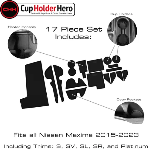 Miniatura 3 de CupHolderHero Compatible con accesorios Nissan Maxima 2015-2023 - Insertos de portavasos antideslizantes antipolvo, tapetes para consola central