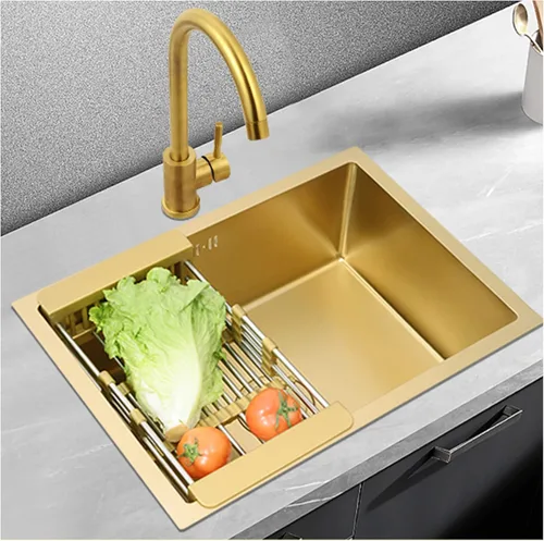 Fregadero de cocina de bar de 21.6 x 15.7 pulgadas, acero inoxidable con grifo, fregadero de caravana, lavabo con tapón de colador de drenaje