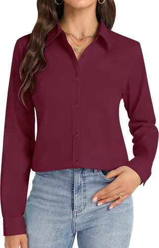 Miniatura 7 de Camisas con botones J.VER para mujer con cuello elástico y manga larga de algodón, camisa de vestir casual de negocios para el trabajo