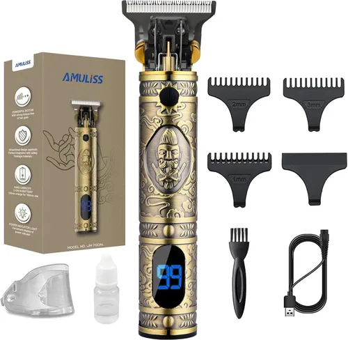 AMULISS Cortadora de pelo profesional para hombre, sin huecos, inalámbrica, kit profesional de corte de pelo y aseo para hombres, pantalla LED