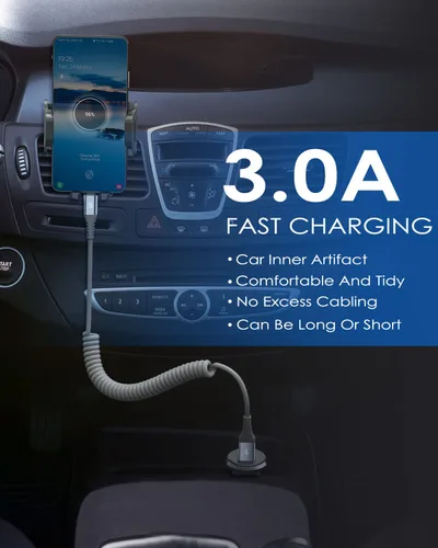 Miniatura 2 de Cable USB C en espiral de 3.3 pies, cable USB A a USB C para automóvil, cable de carga rápida para iPhone 17 16 15 Pro Max Plus Samsung Galaxy S26