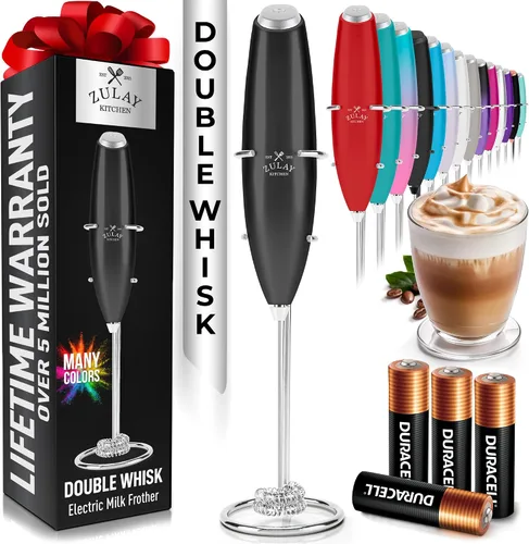 Miniatura 51 de Zulay Kitchen Espumador de leche de mano con pilas Duracell AA – Mezclador eléctrico ultrarrápido y creador de espuma, mezclador de bebidas fácil