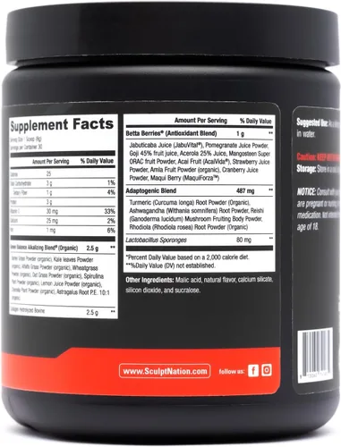 Miniatura 7 de Sculpt Nation by V Shred Greens Strawberry - Mezcla de polvo y superalimento de verduras premium con colágeno para apoyar la piel, la digestión