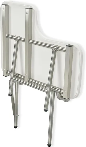 Miniatura 11 de Asiento de ducha plegable para diestros de 32 x 22.5 pulgadas, para montaje en pared, acolchado blanco, con patas, cumple con ADA