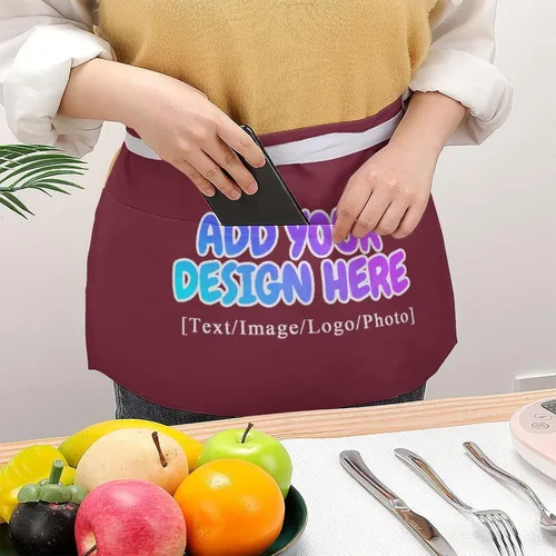 Miniatura 208 de AXKEUDO Delantal personalizado con bolsillos, delantales de cintura para camarera para cocinar en casa, restaurante, servir trabajo