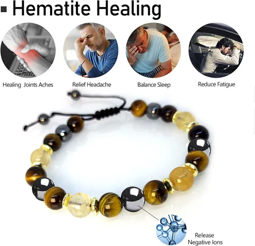 Miniatura 3 de Pulsera de sanación para aliviar la hematita, pulsera de triple protección