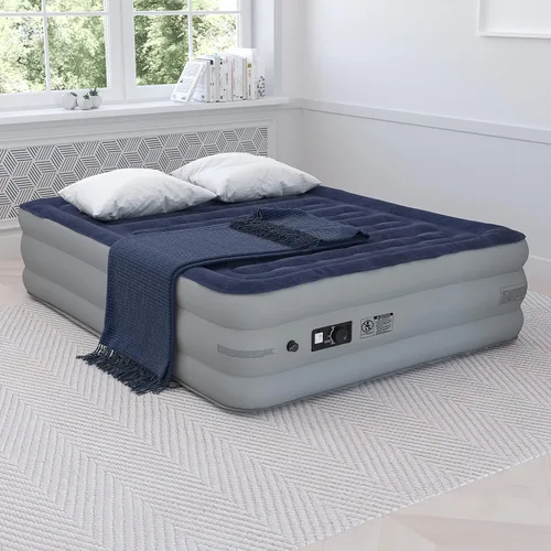 Flash Furniture Kellos - Colchón de aire de 18 pulgadas con bomba eléctrica interna certificada ETL y funda de transporte, color azul Queen